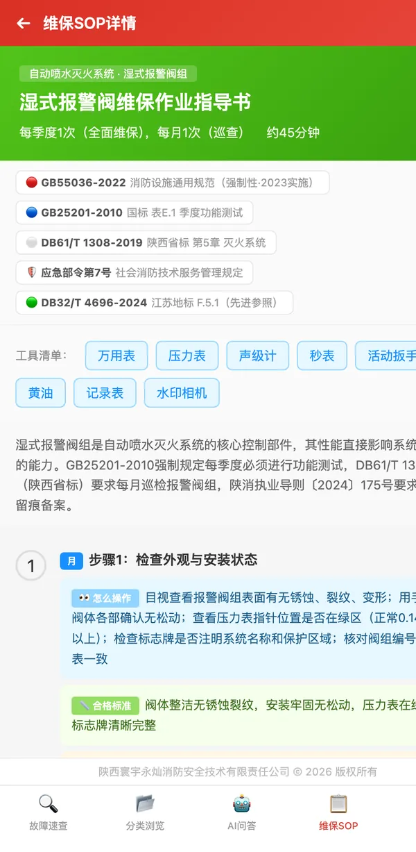 维保SOP作业指导书:引用国标、工具清单、分步操作与合格标准